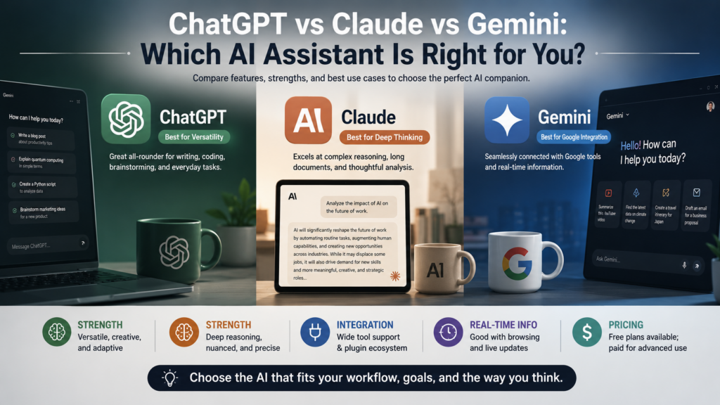 ChatGPT vs Claude vs Gemini: Which AI Assistant Is Right for You?